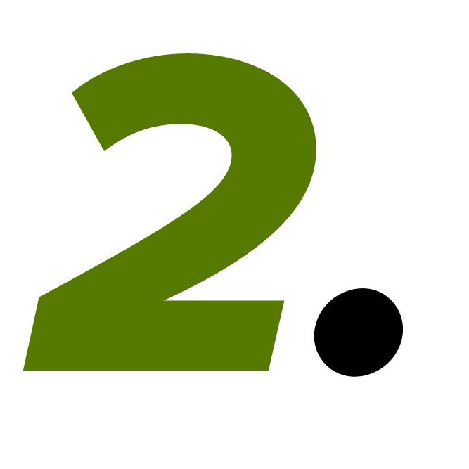 A large olive green number "2" followed by a black dot, centered on a white background. Simple design, clear focus on the numeral.